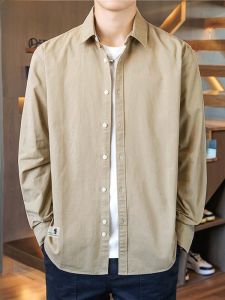 HENGYUANXIANG | Chengyuanxiang Mens Pure Cotton Long Sleeve Shirt Versatile Lightweight Business Casual Solid Color Spring Autumn New Style