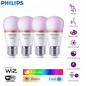 Philips | Philips 4PCS LED Smart Mini Ball E27 Bulbs WiZ 4.9W P45 Wi-Fi & Bluetooth 220-240V Full Color Light Frosted Dimmable P Lamps