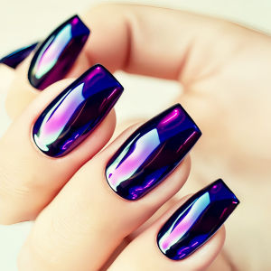 Short Medium fake nails for women girls Purple blue pink electric plated glossy square nail tips press on false nail enhancement