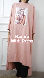 Midi Dress JUMBO Gamis Long Dress Wanita Murah Casual HANNA MIDI DRESS BC KAOS KATUN COMBED SABLON