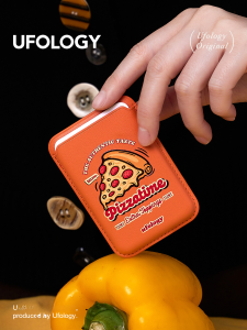 Ufology Original Design Magnetic Suction Phone Card Bag Applicable to Apple MagSafe Card Holder Illustration Pizza Retro