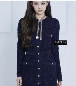 P006-019 PIMNADACLOSET - Long Sleeve Crew Neck Button Down Smock Waist Front Pockets Woven Stripe Spandex Dress