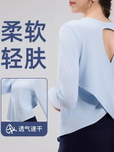 Loose Long Sleeve round Neck Yoga Top Breathable Quick Dry Nylon Fabric Womens Simple Style Pilates Fitness Gym Sportswear