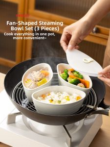 Food-Grade Ceramic 3-Grid Steamed Egg Custard Bowl