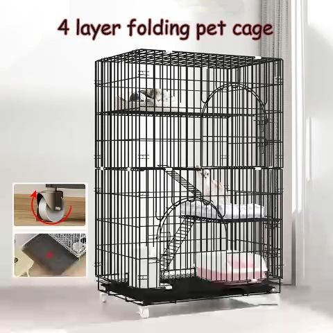 4 Layer Cat Cage Pet Cage with Wheels Foldable SturdyEasy to Install ...