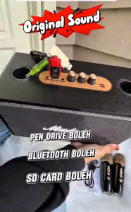 Mushell High Power 25W Wireless Karaoke Bluetooth Speaker Stereo Bass Woofer Outdoor KTV Retro Classic Portable Audio Wireless Dual Microphone Pendrive SD Card