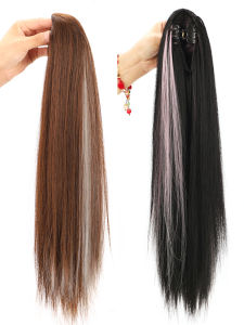 ปลอมผมยาวตรงสำหรับผู้หญิง ปลอมผมหางม้าสีสันสดใส ทรงหางม้าสูง ทรงหางม้าแบบเล็ก ปลอมผมแบบผสมเส้นผมสีสันสดใส