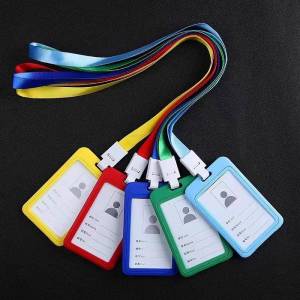 Double-sided Transparent Plastic ID Card Holder with Lanyard Colored