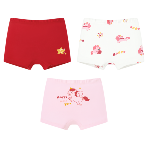 Nido Bear Childrens Red Cotton Underwear New Year Baby Boys Girls Four Corner Shorts Pure Cotton Anti-Bacterial Innerwear