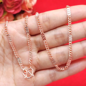 สร้อยคอนาก สีพิ้งค์โกลด์ ความยาว 2024 นิ้ว ลายเลสโซ่คั่นตัดลาย งานชุบ ดีไซน์สวย แฟชั่น มีปลายทาง