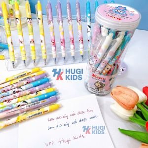 Lon 20 Cây Bút Gel Bấm Xóa Được Baby Three Ngòi 0.5mm Mực đậm và đều (Mực xanh/tím)