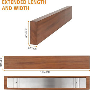 16in Strong Knife Magnet&Knife Rack for Kitchen Utensil Organizer Strip No Drilling Walnut Wood Knife Holder for Refrigerator
