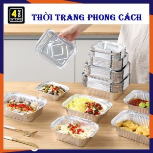 SET 10 Khay Giấy Bạc Lót Nồi Chiên Không Dầu Chữ Nhật 230ML 410ML 600ML Giảm Thiểu Tối Đa Dầu Mỡ Bắn vào Nồi Dày Cứng Dùng 1 Lần - Hộp Giấy Bạc Khuôn Bạc Chữ Nhật / Đĩa Nhôm