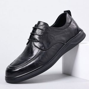 Top Layer Cowhide Mens Business Casual Shoes Soft Bottom Single Shoes Leather Shoes Comfortable round Toe Rubber Outsole