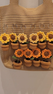 Teachers days[SG Ready Stock]Hand Made Finished Product Crochet Mini Sunflower Potted Plan  Bag Accessories Key Chain Pendant bag