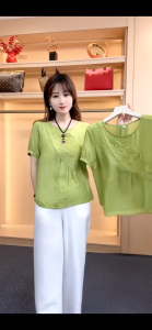 Summer  Embroidered Short-sleeved T-shirt Loose and Slimming Belly-covering Thin Cool Top Basic 2531