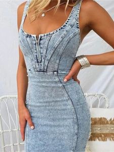 Solid Color U-Neck Camisole mid Waist Dress Sleeveless High Waist A-Line Long Summer Dress Street Style Basic Single Piece