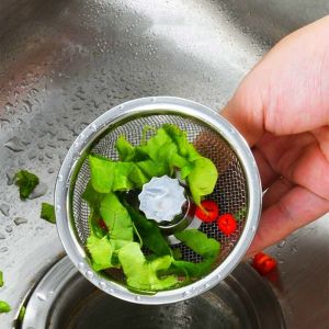 Kitchen Sink Strainer With Handle & Stopper Replacement Drain Basket Stainless Steel Mesh Filter Waste Hole