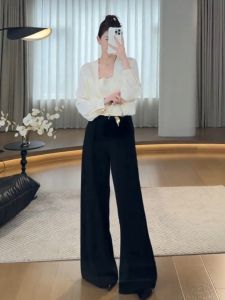 YUFUQING | White Long Sleeve Shirt And Wide Leg Pants Set Womens Loose Fit High Waist Two Piece Suit Korean Style Early Autumn New Arrival