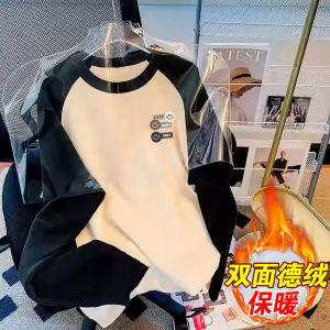 Áo Thun Cổ Tròn Dày Dặn Lót Lông Cừu Cho Nam Mùa Đông Áo Lót Giữ Nhiệt Phong Cách Mỹ Áo Thun Cotton Polyester Thường Ngày