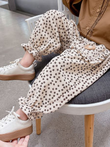 กางเกงลำลองผ้าคอร์ดูรอยดอกไม้สำหรับเด็กผู้หญิง ฤดูใบไม้ผลิและฤดูใบไม้ร่วง 2025 กางเกงขายาวลำลองสำหรับเด็กผู้หญิงที่สวมใส่สบาย