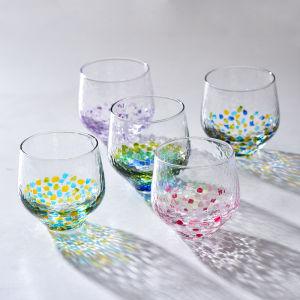 Handmade Starry Sky Glass Cup Floral Tea Whiskey Drinking Glasses Gradient Color Hammered Texture High Aesthetic Value