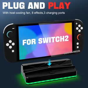 Portable Charging Dock For NS Switch 2 With Cooling Fan USB 3.0 Port 8 RGB Light For Switch 2 Gaming Console Accessories