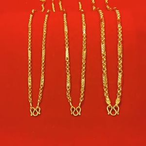 สร้อยคอทองลายห่วงกลมคั่นปล้องเหลี่ยมตัดลาย หนัก 123 บาท ยาว 24 นิ้ว ชุบทอง ใส่แทนของจริง ใช้ได้ทุกโอกาส ทำจากทองเหลือง