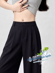 XIANYIJIAO | Black Ice Silk Womens Summer Thin Loose Wide-Leg Pants