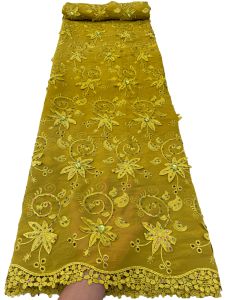 2026 High Quality African Guipure Water Soluble Nigerian Lace Fabric Beaded Embroidery Tulle Stones Wedding Party Dress