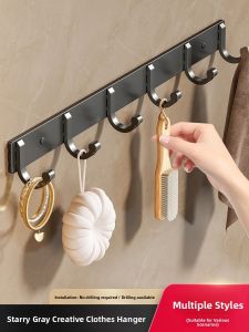 MONLEYTA | Strong Bearing Adhesive Hook No Drilling Required Wall Mounted Towel Hanger For Bedroom Door Back Clothes Hook Space Aluminum Anodized