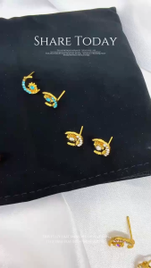 J&L Jewelry New Style Moon and Star Bangkok Gold Plated Earrings Stud for Women