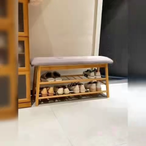 Bamboo mall Shoe changing stool shoe rack stool integrated thick and stable hidden compartment storage