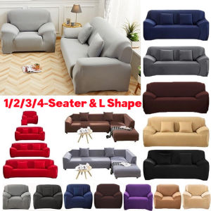 1/2/3/4 Seater Elastic Solid Sand Release Full Cover L-shape Sofa Cover Protector for Regular Seat Cushion Slipcover
