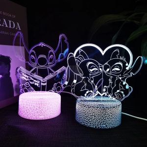 Hot Toys | Ange & stitch 3D night light with colour changing acrylic rgb led gadget light for kids room decoration gift for boys and girls
