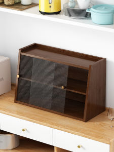 Modern Minimalist Office Kitchen Tea Set Cup Storage Rack Display Shelf Wooden Surface Desktop Tea Leaf Holder Organizer