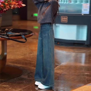 Fashionable French Style Retro Dark Blue Straight Jeans