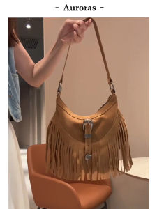 Retro Suede Tassel Crossbody Bag Womens 2025 New Holiday Style Single Shoulder Underarm Saddle Bag Womens Crossbody Bag