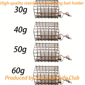 New Fishing Bait Cage 30G/40G/50G/60G Square Fishing Bait Cage Equipped with Lead Sinker and Bait Device Stainless Steel Mesh Frame Sturdy and Durable. Easy to Store Bait and Quick to Assemble Bait Organizer High-Quality Fishing Accessories.