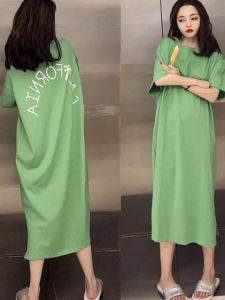Cotton Casual Loose Knee Length Side Slit Summer Dress