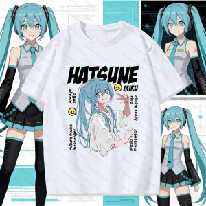 Bandai | Hatsune miku Love Music T-Shirt Anime Graphic Tee Mens Shirts Woman t-shirts Casual Cotton Short Sleeve Kids Tshirt Streetwear