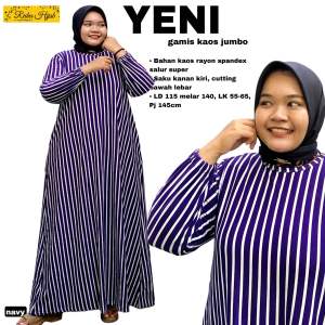 Gamis Muslimah Yeni Jumbo Maxy Dress Motif Salur Bahan Kaos Rayon Spandex Allsize LD115 Melar 140