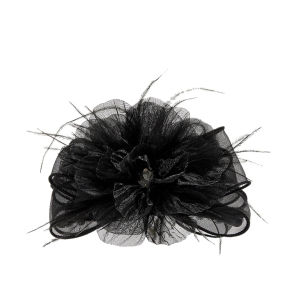 สไตล์เกาหลี สีดำ Feathers Flower Hair Claw Vintage Elegantกิ๊บติดผม Volumizing Shark Clamp Head Flower Accessory