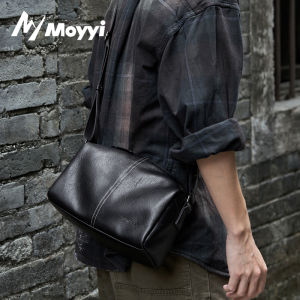 MOYYI Premium Leather Crossbody Bag Men Water Resistant Zipper Lightweight Small Side Bag For Work Office Business