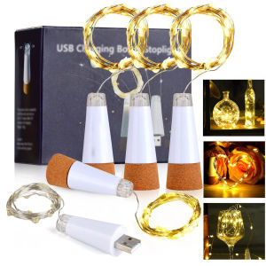 5-pack 2m Cork Bottle Fairy Lights USB Rechargeable Christmas Garland String Lights for Bedroom Room Home Wedding Party Decor