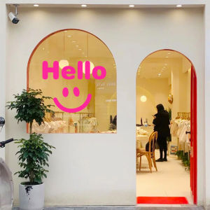 Cute Smiling Face Collision Prevention Stickers for Glass Door of Coffee Shop PVC Material Home Decorative Wall Stickers