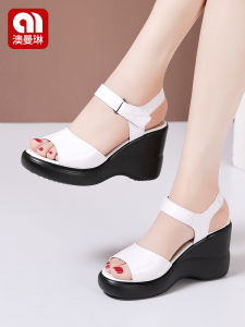 AOMANLIN | White Leather High Heel Sandals Platform Fish Mouth