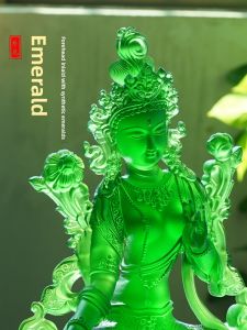 Buddha Statue Tibet Style Lacquer Green Tara Decorative Ornament Home Use Offering Guanyin Bodhisattva Embedded Gemstone