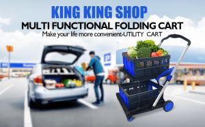 Folding Shopping Cart Portable Foldable Storage Trolley Grocery Cart Larger Utility Cart Courier Cart Shopping Cart with 2 Removable Baskets for Shopping Picnic Office Grocery Cart