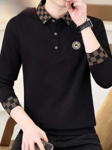 HENGYUANXIANG | Hengyuanxiang Spring Autumn Mens Polo Shirt Long Sleeve Plaid Fashionable Turn-down Collar T-shirt Breathable Youth Casual Wear